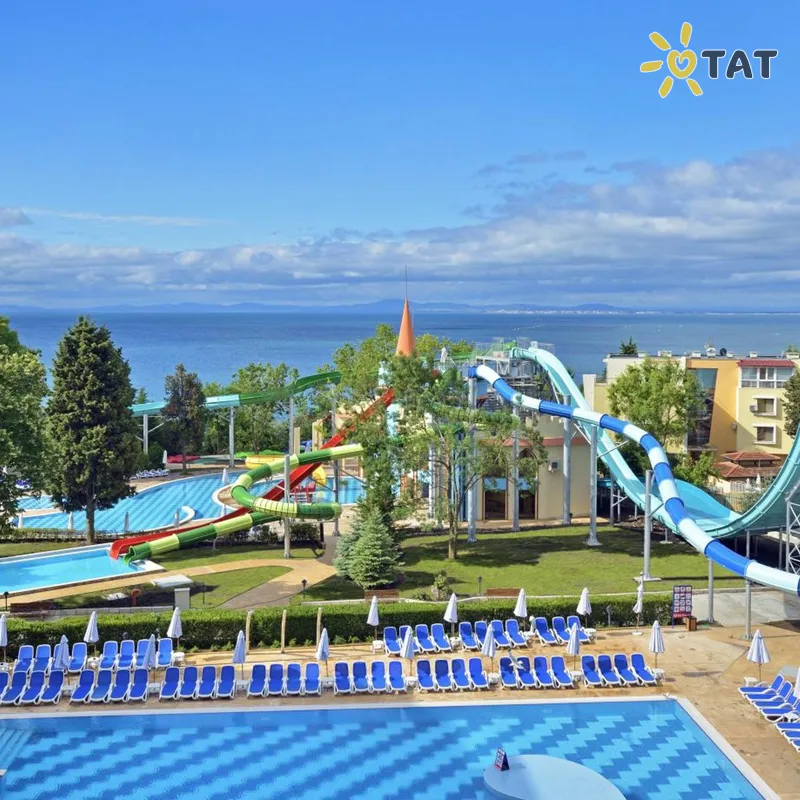Фото отеля Sol Nessebar Bay & Mare Resort 4* Nesebaras Bulgarija vandens parkas, kalneliai